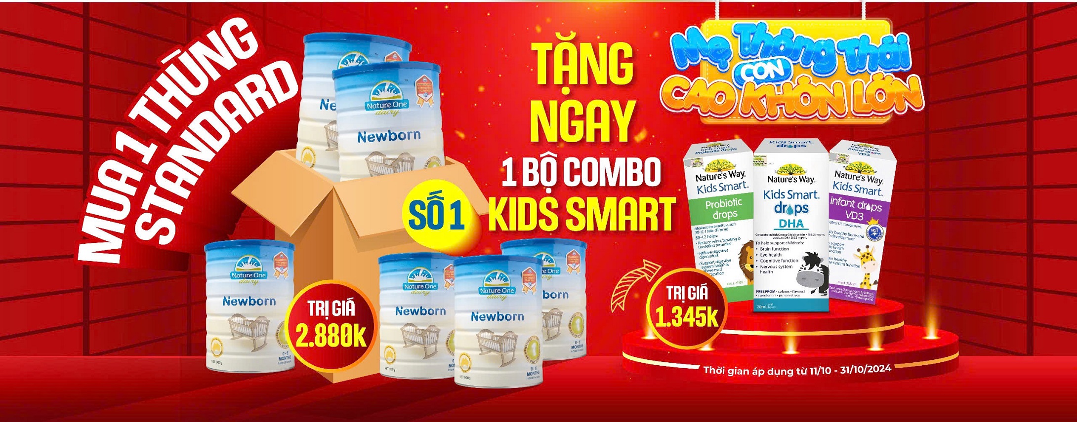 Mua 1 thùng sữa Nature One Dairy số 1 tặng 1 combo DHA, VD3, Men vi sinh của nhà Nature's Way