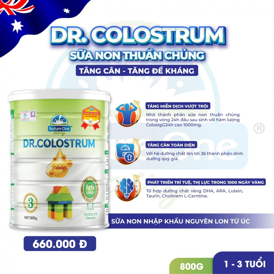 Dr.Colostrum số 3 - Sữa non thuần chủng - Tăng cân, tăng đề kháng cho trẻ từ 1-3 tuổi