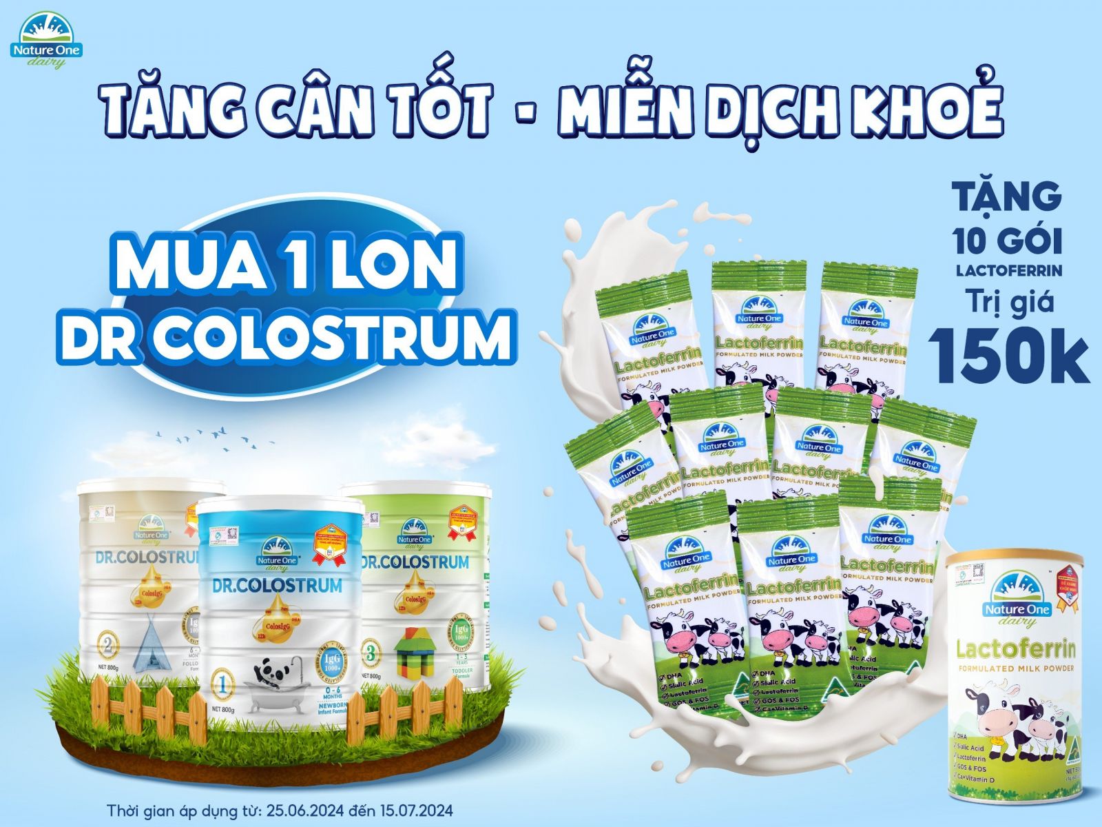 Chương trình khuyến mại mua 1 lon sữa Dr Colostrum tặng 10 gói Lactoferrin trị giá 150k  