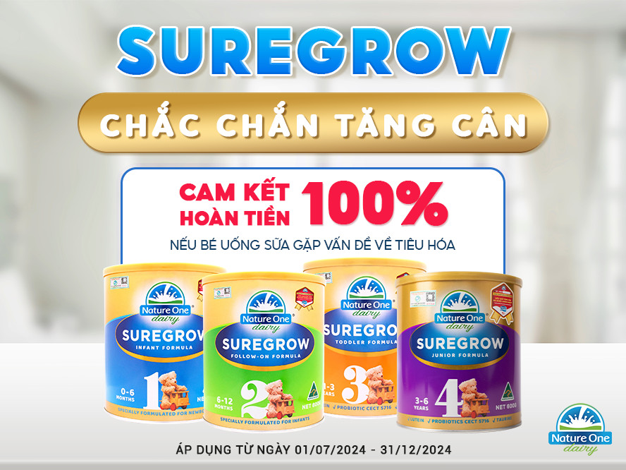 Cam kết hoàn tiền 100%: Khi bé uống sữa SureGrow hoặc Dr.Colostrum gặp vấn đề về tiêu hóa